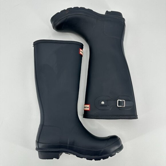 Hunter Navy Matte Waterproof Adjustable Outdoor Pull On Wellie Tall 6 Rain Boot - Picture 6 of 8
